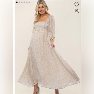 Beige Chiffon Printed Maternity Dress